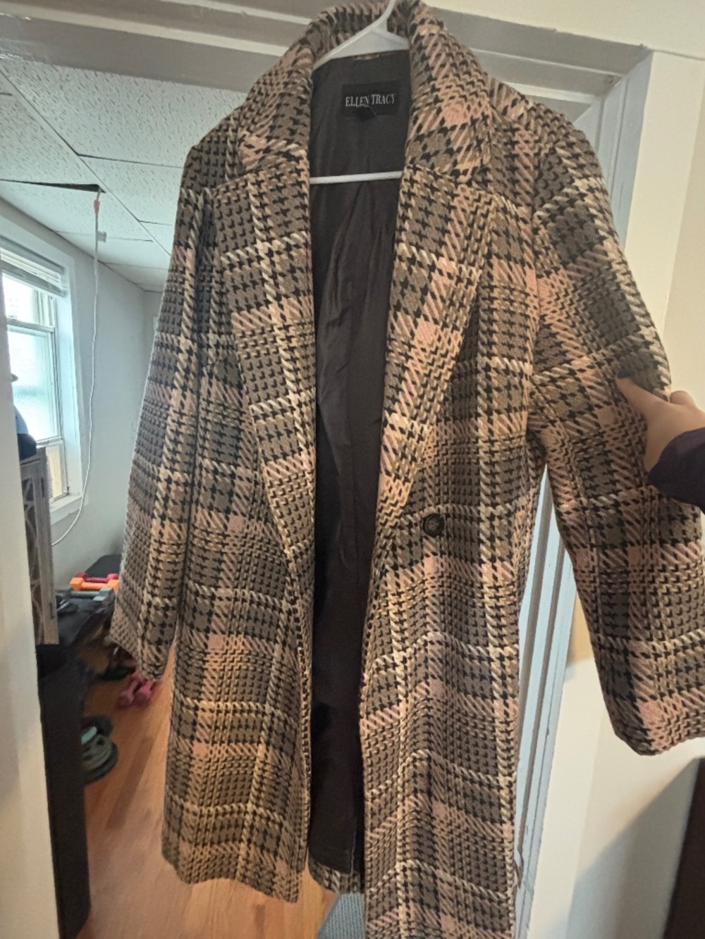 Ellen Tracy Plaid Tweed Double-Breasted Coat